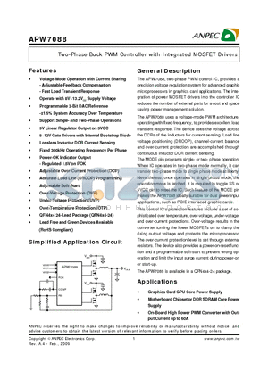 APW7088 datasheet - Two-Phase Buck PWM Controller with Integrated MOSFET Drivers