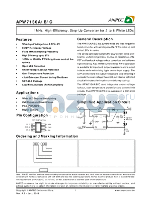 APW7136C datasheet - 1MHz, High-Efficiency, Step-Up Converter for 2 to 8 White LEDs