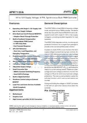 APW7120A datasheet - 5V to 12V Supply Voltage, 8-PIN, Synchronous Buck PWM Controller