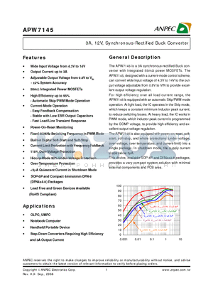 APW7145 datasheet - 3A, 12V, Synchronous-Rectified Buck Converter