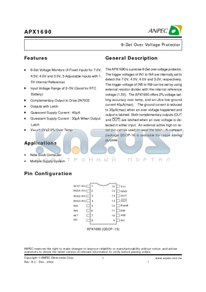 APX1690 datasheet - 9-Set Over Voltage Protector