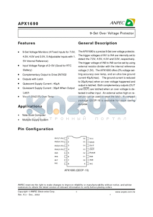 APX1690METU datasheet - 9-Set Over Voltage Protector