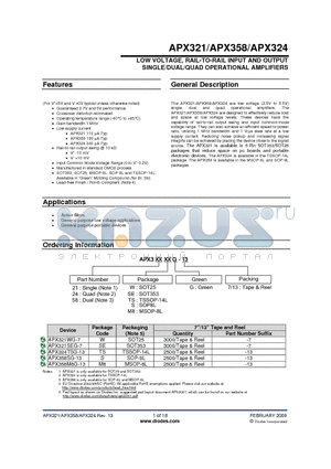 APX321SEG-7 datasheet - LOW VOLTAGE, RAIL-TO-RAIL INPUT AND OUTPUT