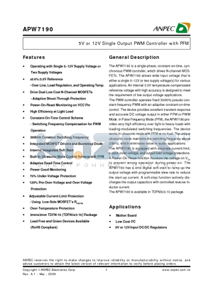 APW7190 datasheet - 5V or 12V Single Output PWM Controller with PFM