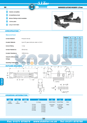 DBCIDCC42A16BG1 datasheet - IDC SHROUDED LATCHED HEADER 1.27mm