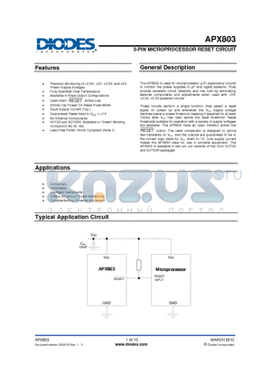 APX803-XXSAG-7 datasheet - 3-PIN MICROPROCESSOR RESET CIRCUIT