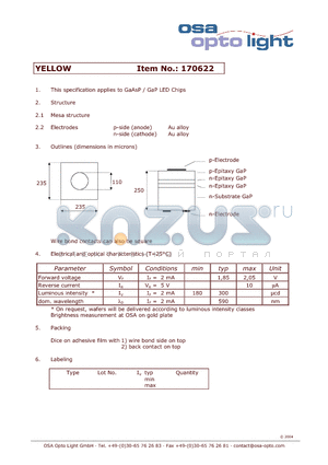 170622 datasheet - GaAsP / GaP LED Chips