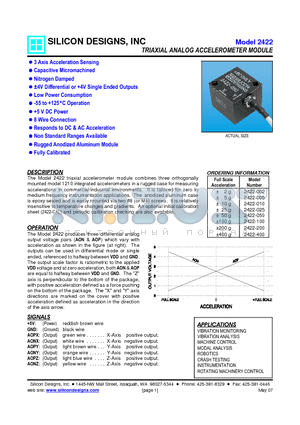 2422-002 datasheet - TRIAXIAL ANALOG ACCELEROMETER MODULE