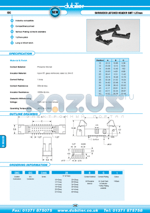 DBCIDCC44A20BS1 datasheet - IDC SHROUDED LATCHED HEADER SMT 1.27mm