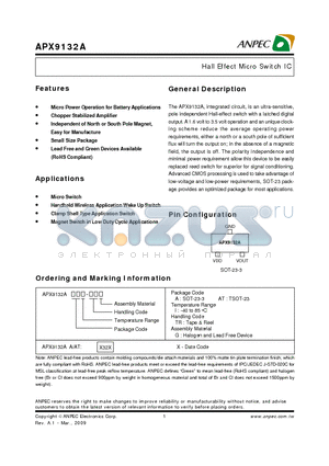 APX9132A datasheet - Hall Effect Micro Switch IC