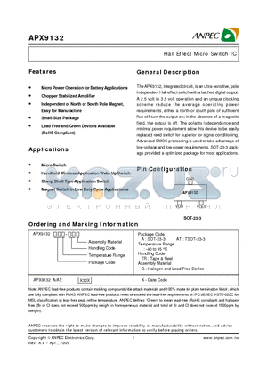 APX9132AI-TRG datasheet - Hall Effect Micro Switch IC