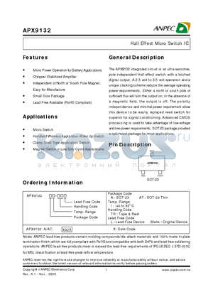 APX9132ATI-TRL datasheet - Hall Effect Micro Switch IC