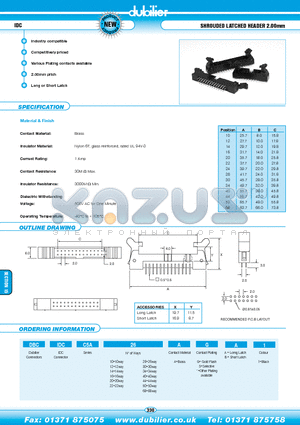 DBCIDCC5A10AGA1 datasheet - IDC SHROUDED LATCHED HEADER 2.00mm