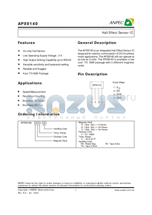 APX9140AEE-PB datasheet - Hall Effect Sensor IC