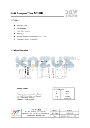 242901B datasheet - SAW Bandpass Filter