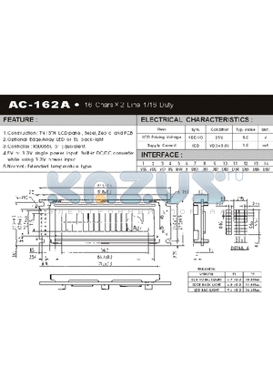 AC-162A datasheet - 16 Chars x 2 Line 1/16 Duty