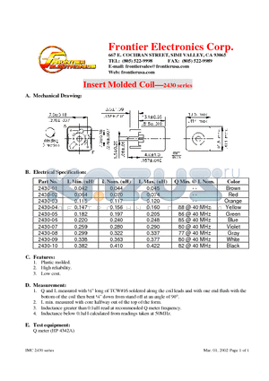 2430-02 datasheet - Insert Molded Coil