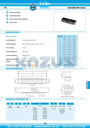 DBCIDCC5S14AS1 datasheet - IDC BOX HEADER SMT 2.00mm