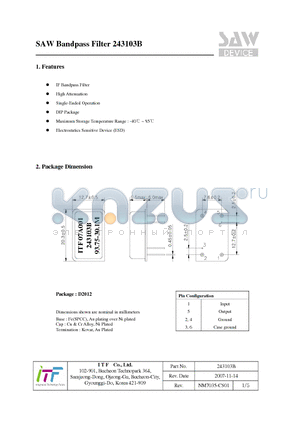 243103B datasheet - SAW Bandpass Filter