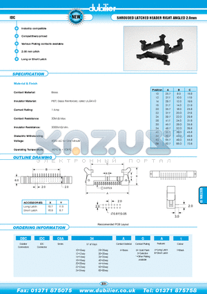 DBCIDCC6A10AGA1 datasheet - IDC SHROUDED LATCHED HEADER RIGHT ANGLED 2.0mm