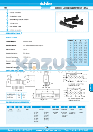 DBCIDCC7B100BGA1 datasheet - IDC SHROUDED LATCHED HEADER STRAIGHT 1.27mm