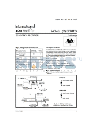 243NQ080 datasheet - SCHOTTKY RECTIFIER