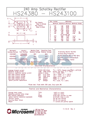 243NQ100 datasheet - 240 AMP SCHOTTKY RECTIFIER