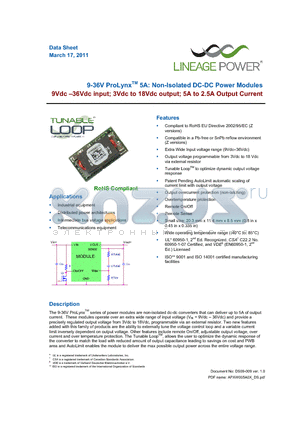 APXW005A0X_11 datasheet - 9-36V ProLynxTM 5A: Non-Isolated DC-DC Power Modules