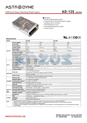 AQ-120D datasheet - 120W Dual Output Switching Power Supply