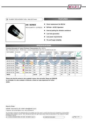 245-501-89-38 datasheet - FILAMENT REPLACEMENT LEDs - Multi-LED Cluster