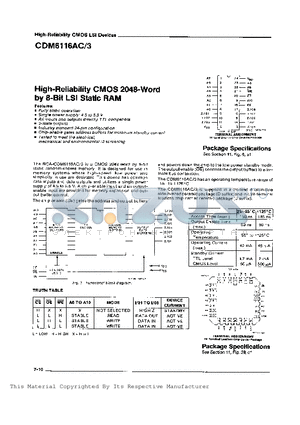 CDM6116AC/3 datasheet - High-Reliability CMOS 2048-Word by 8-bit LSI Static RAM