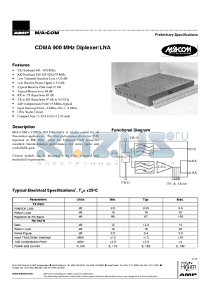 CDMA900MHZDIPLEXER datasheet - CDMA 900 MHz Diplexer/LNA