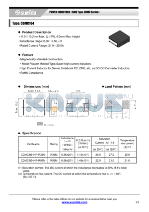 CDMC104 datasheet - POWER INDUCTORS