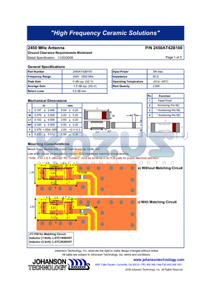 2450AT42B100E datasheet - High Frequency Ceramic Solutions
