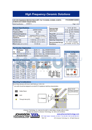 2450BM15A0002E datasheet - High Frequency Ceramic Solutions