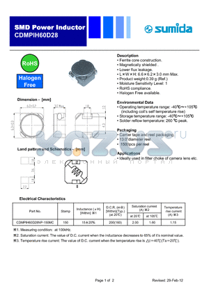 CDMPIH60D28NP-150MC datasheet - SMD Power Inductor
