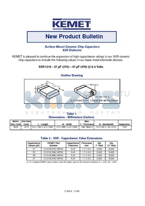 C1210C27619PAC datasheet - Surface Mount Ceramic Chip Capacitors X5R Dielectric