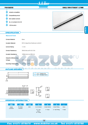 DBCPHC0902AG1 datasheet - PIN HEADERS SINGLE ROW STRAIGHT 1.27MM