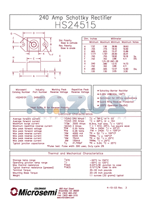 245NQ015 datasheet - 240 AMP SCHOTTKY RECTIFIER
