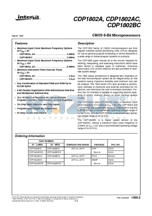 CDP1802A datasheet - CMOS 8-Bit Microprocessors