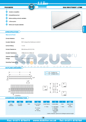 DBCPHC1104AG1-XXX datasheet - PIN HEADERS DUAL ROW STRAIGHT 1.27MM