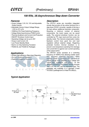 EP3101-X12R datasheet - 150 KHz, 3A Asynchronous Step-down Converter