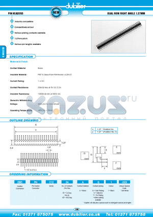 DBCPHC1240AS1-XXX datasheet - PIN HEADERS DUAL ROW RIGHT ANGLE 1.27MM