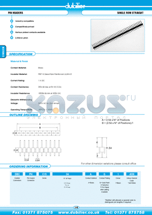 DBCPHC1502AG1-XXX datasheet - PIN HEADERS SINGLE ROW STRAIGHT