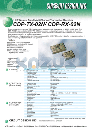 CDP-TX-02N datasheet - UHF Narrow Band Multi Channel Transmitter/Receiver