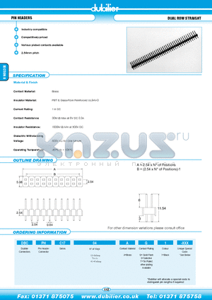 DBCPHC1702AS1-XXX datasheet - PIN HEADERS DUAL ROW STRAIGHT