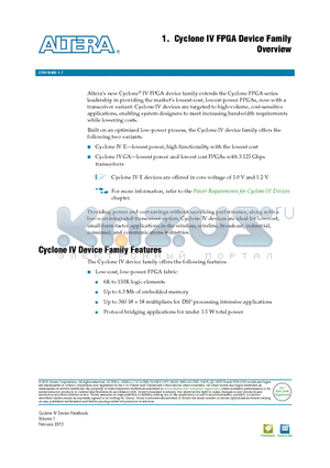 EP4CE10E22C8N datasheet - Cyclone IV FPGA Device Family Overview