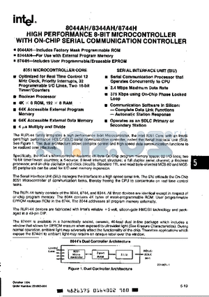 8044AH datasheet - HIGH PERFORMANCE 8 BIT MICROCONTROLLER WITH ON CHIP SERIAL COMMUNICATION CONTROLLER