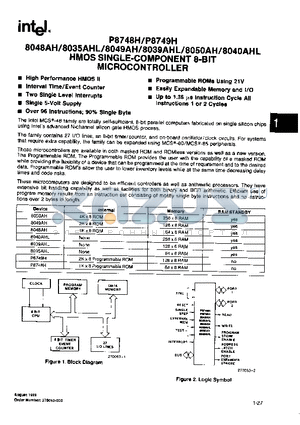 8048AH datasheet - HMOS SINGLE-COMPONENT 8-BIT MICROCONTROLLER