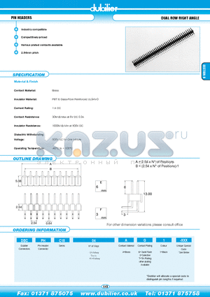 DBCPHC1802AS1-XXX datasheet - PIN HEADERS DUAL ROW RIGHT ANGLE